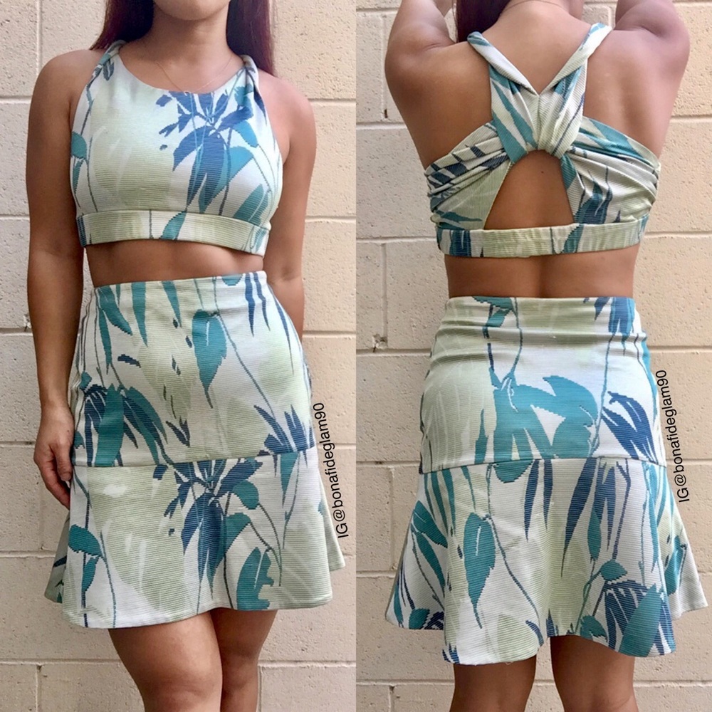 Jonathan Simkhai Leaf Print Jacquard crop Top Skirt two-piece coord set S Small